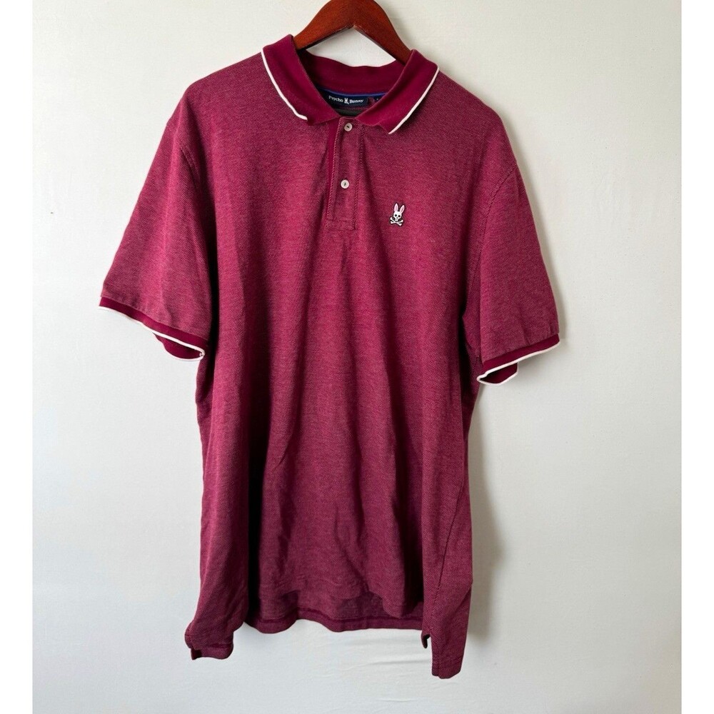 Psycho Bunny Men’s S Burgundy Pima Cotton Polo Shirt Short Sleeve Trim